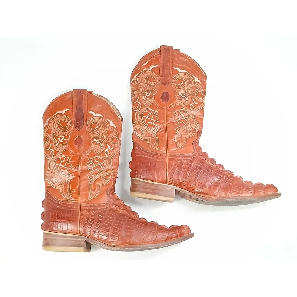 Borrego Caiman Style Brown Western Cowboy Boots Men’s 7.5 / MX 25.5